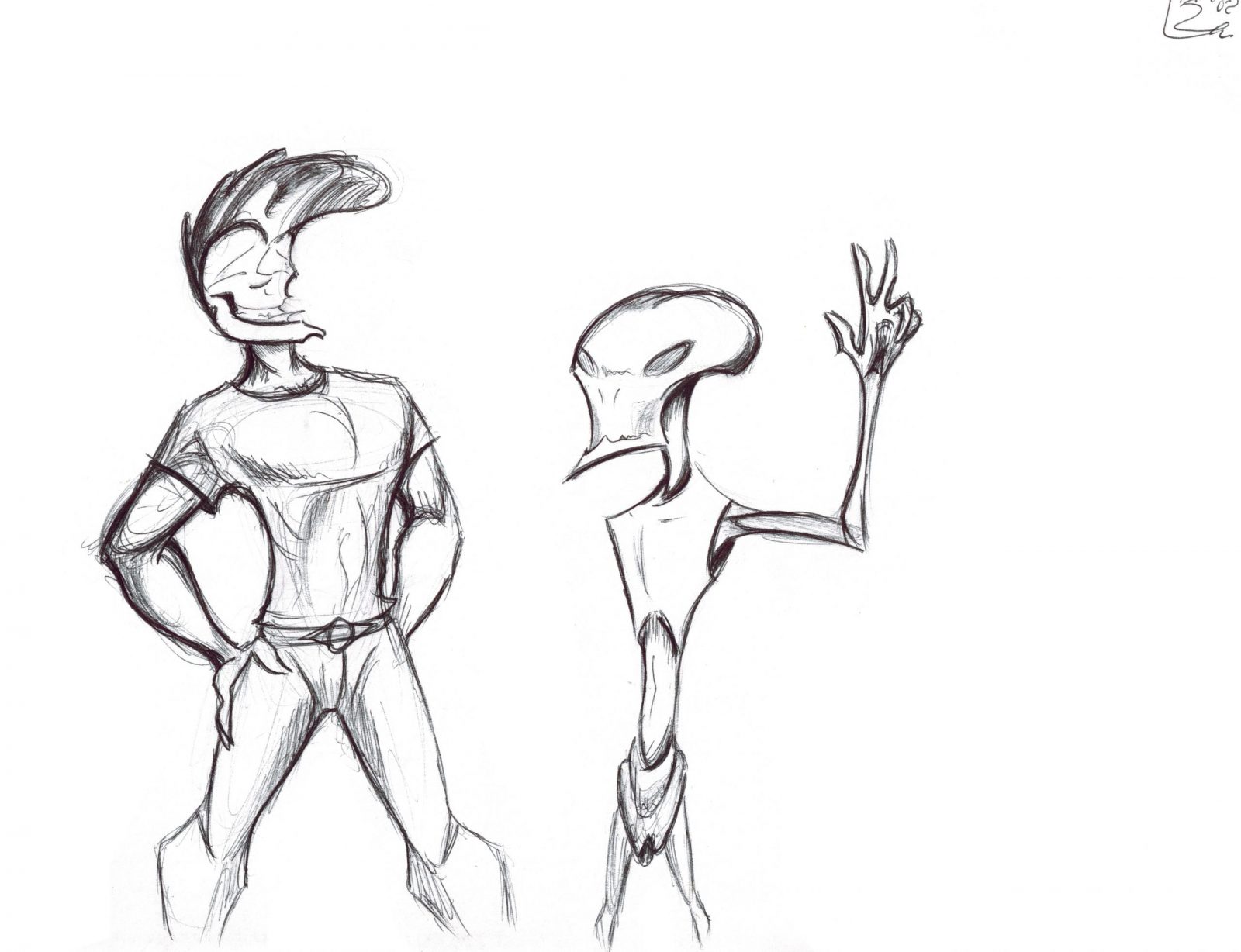 50’s Guy and Alien dude doodles